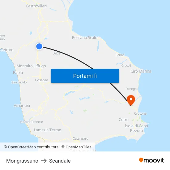 Mongrassano to Scandale map