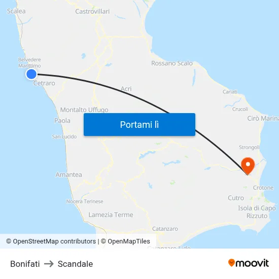 Bonifati to Scandale map