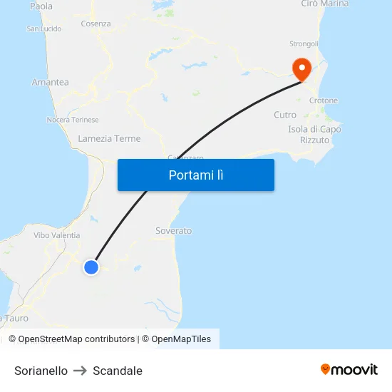 Sorianello to Scandale map