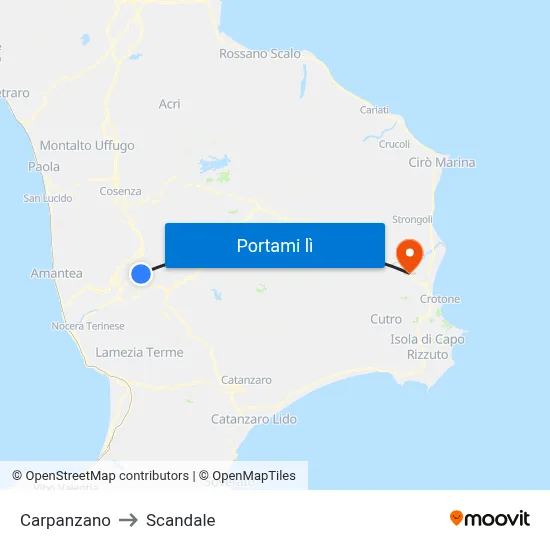 Carpanzano to Scandale map