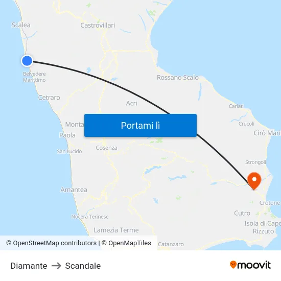 Diamante to Scandale map