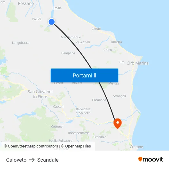 Caloveto to Scandale map