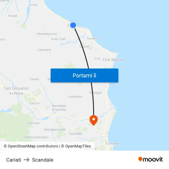 Cariati to Scandale map