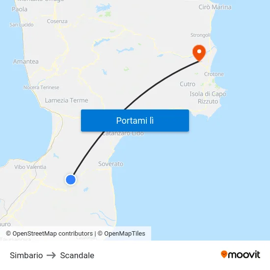 Simbario to Scandale map