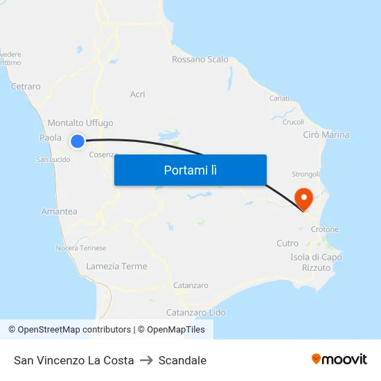 San Vincenzo La Costa to Scandale map