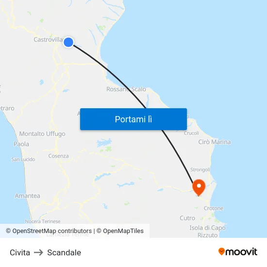 Civita to Scandale map