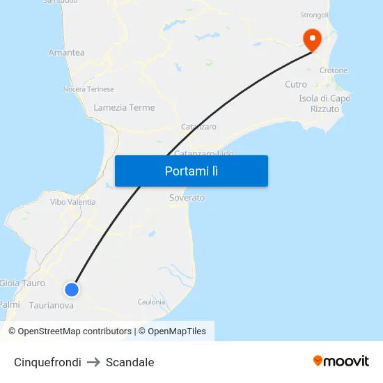 Cinquefrondi to Scandale map