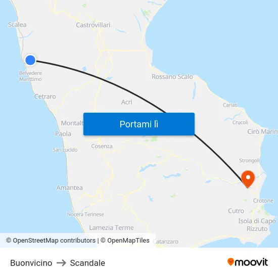 Buonvicino to Scandale map