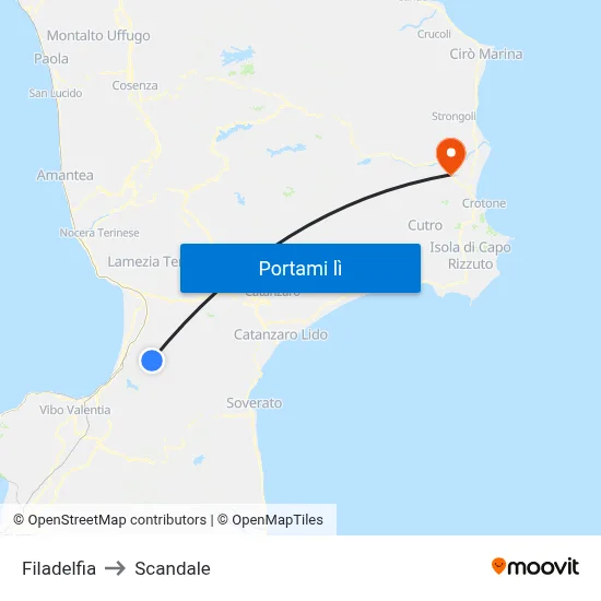 Filadelfia to Scandale map