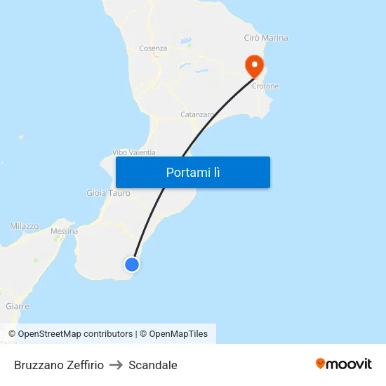 Bruzzano Zeffirio to Scandale map