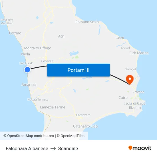 Falconara Albanese to Scandale map