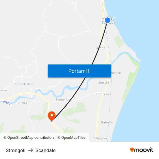 Strongoli to Scandale map