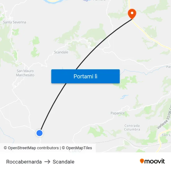 Roccabernarda to Scandale map