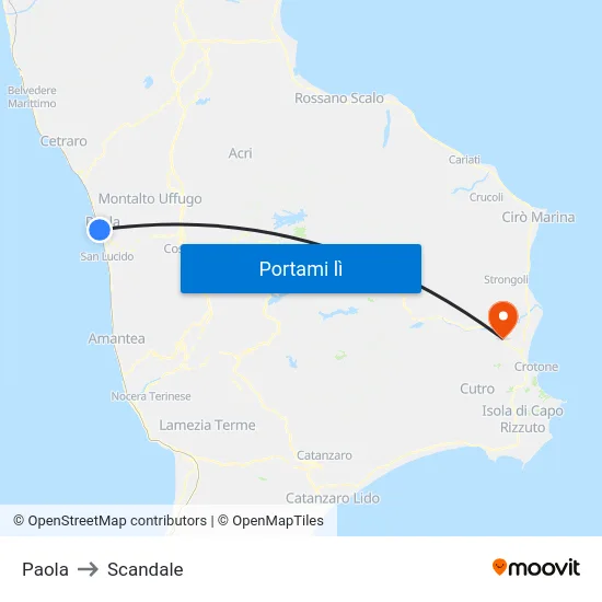 Paola to Scandale map