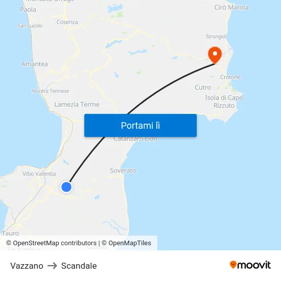 Vazzano to Scandale map