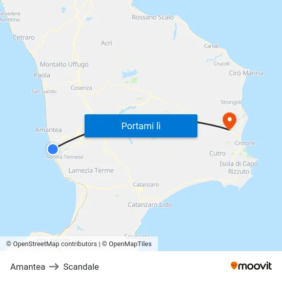 Amantea to Scandale map