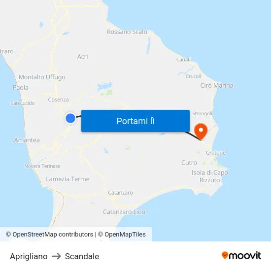 Aprigliano to Scandale map