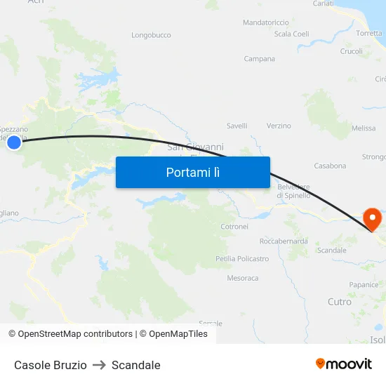 Casole Bruzio to Scandale map