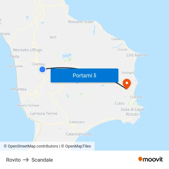 Rovito to Scandale map