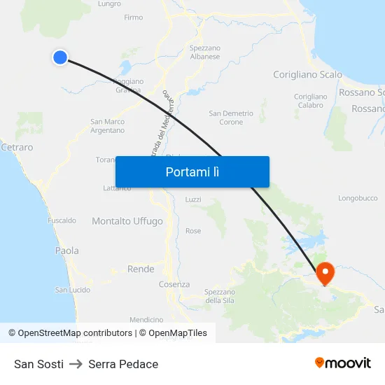 San Sosti to Serra Pedace map