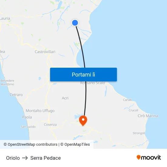 Oriolo to Serra Pedace map