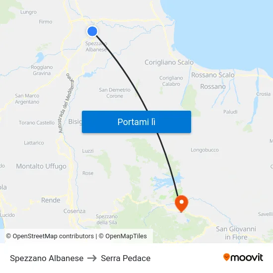Spezzano Albanese to Serra Pedace map
