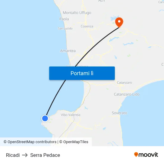 Ricadi to Serra Pedace map