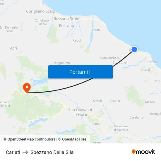Cariati to Spezzano Della Sila map