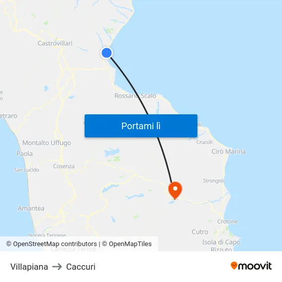 Villapiana to Caccuri map