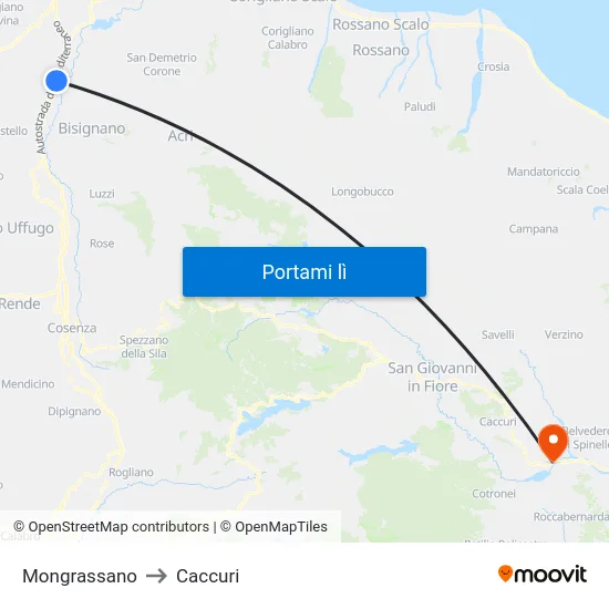 Mongrassano to Caccuri map