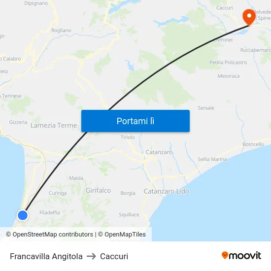 Francavilla Angitola to Caccuri map