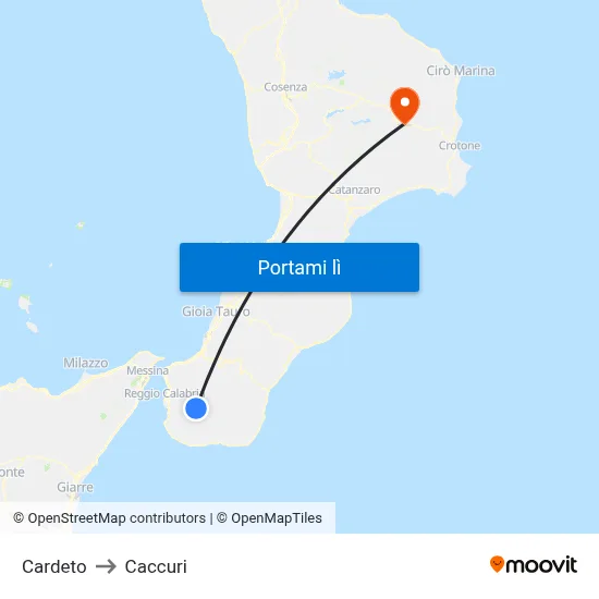 Cardeto to Caccuri map