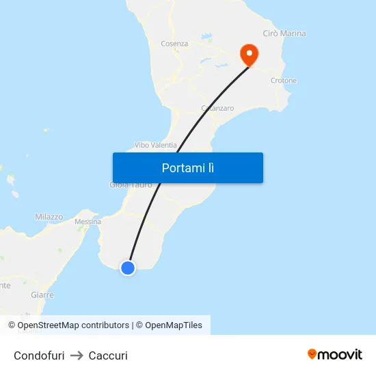 Condofuri to Caccuri map