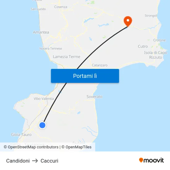 Candidoni to Caccuri map