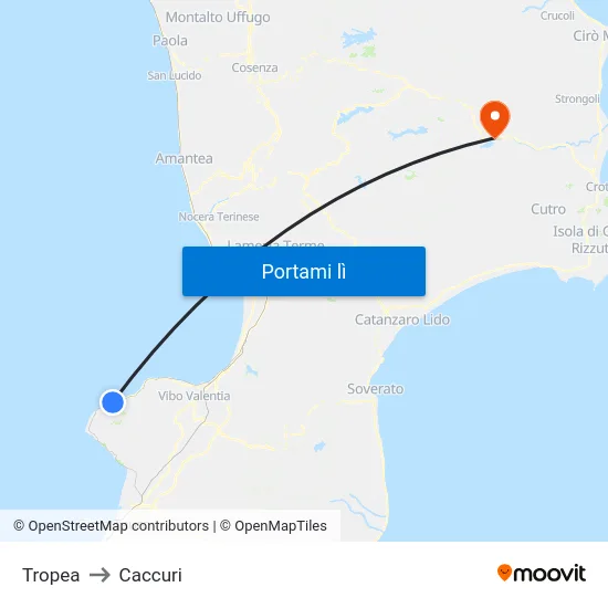 Tropea to Caccuri map
