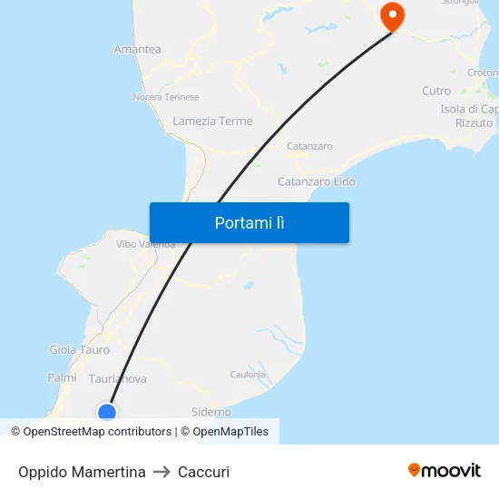 Oppido Mamertina to Caccuri map