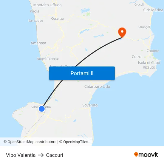 Vibo Valentia to Caccuri map