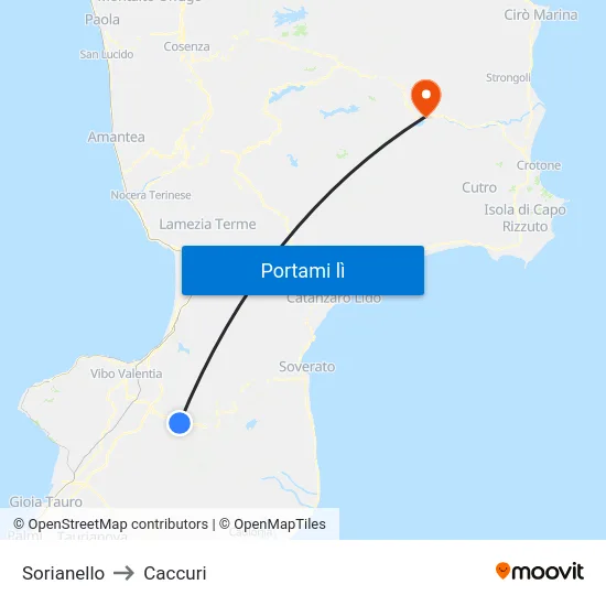 Sorianello to Caccuri map