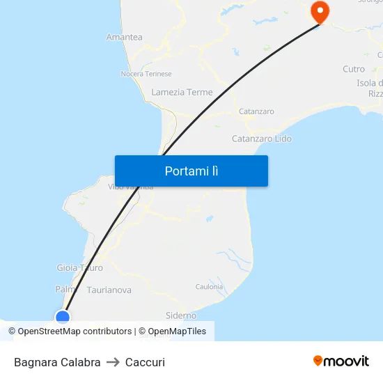 Bagnara Calabra to Caccuri map