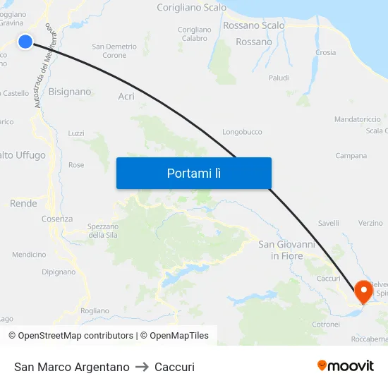 San Marco Argentano to Caccuri map