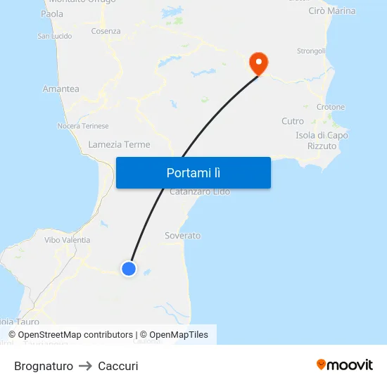 Brognaturo to Caccuri map