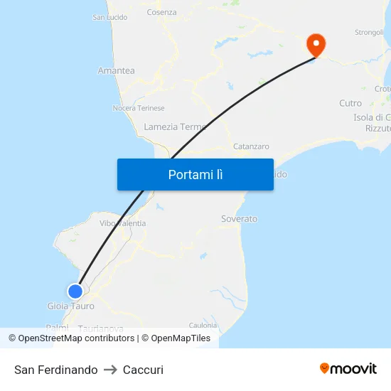 San Ferdinando to Caccuri map