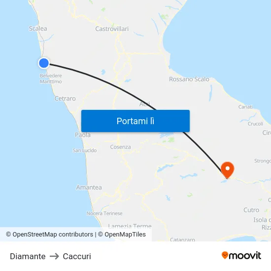 Diamante to Caccuri map