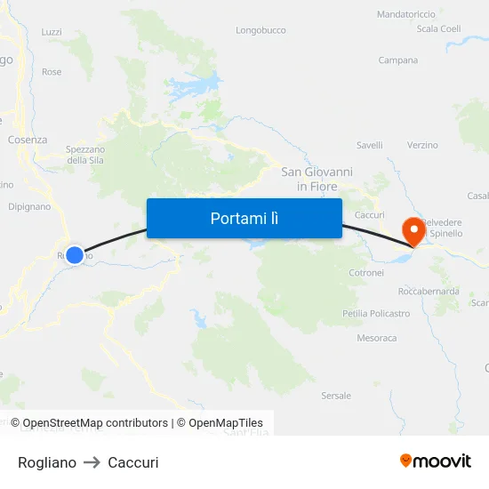 Rogliano to Caccuri map