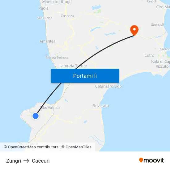 Zungri to Caccuri map