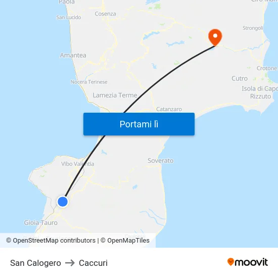 San Calogero to Caccuri map