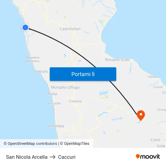 San Nicola Arcella to Caccuri map