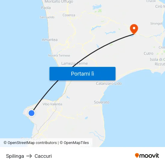 Spilinga to Caccuri map