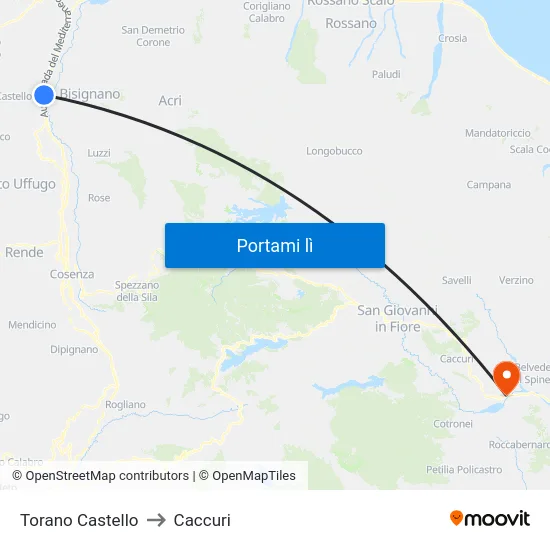 Torano Castello to Caccuri map