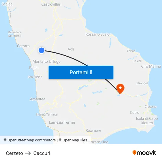 Cerzeto to Caccuri map